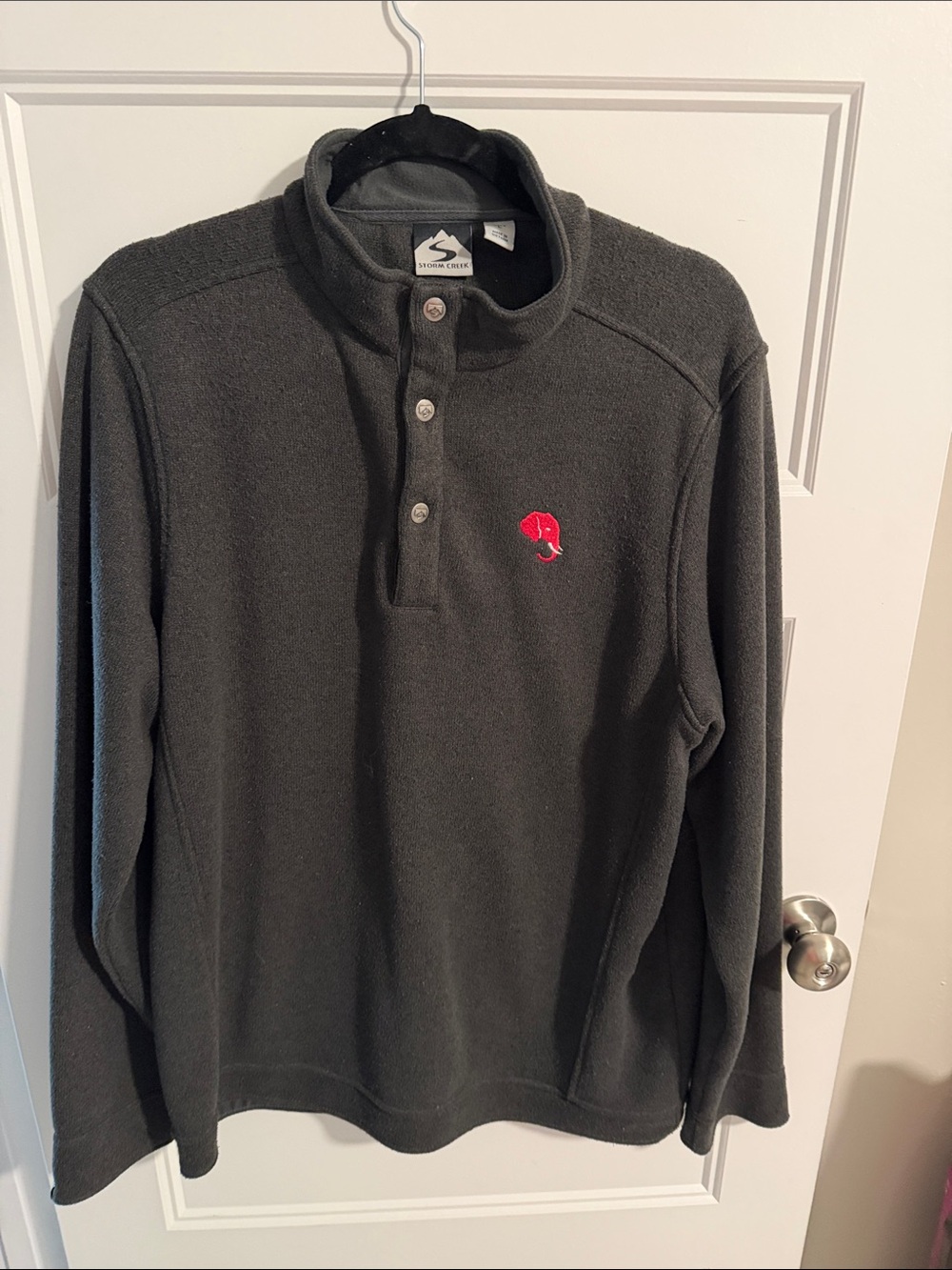 Men’s Charcoal Fleece Quarter-Snap Pullover with Red Logo